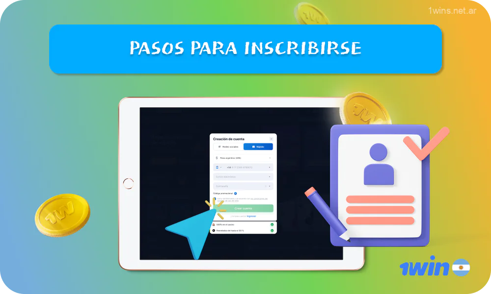 Para registrarse en la página web de 1win en Argentina, visite la página oficial, haga clic en Crear cuenta, elija registro rápido o registro a través de las redes sociales, acepte los términos y condiciones y haga clic en Crear cuenta