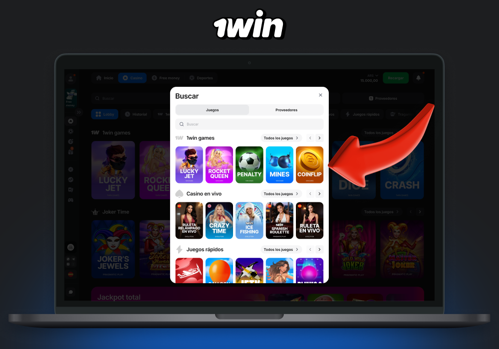 En el sitio web de 1win Argentina, diríjase a la sección Casino en el menú superior, donde podrá elegir el juego adecuado para usted entre una variedad de opciones que incluyen máquinas tragaperras, juegos de mesa, juegos de choque y casinos en vivo