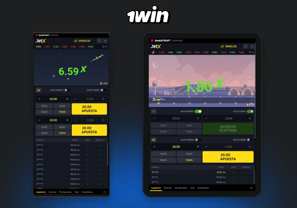 Descarga la app de 1win para Android o iOS y juega a JetX desde tu celular
